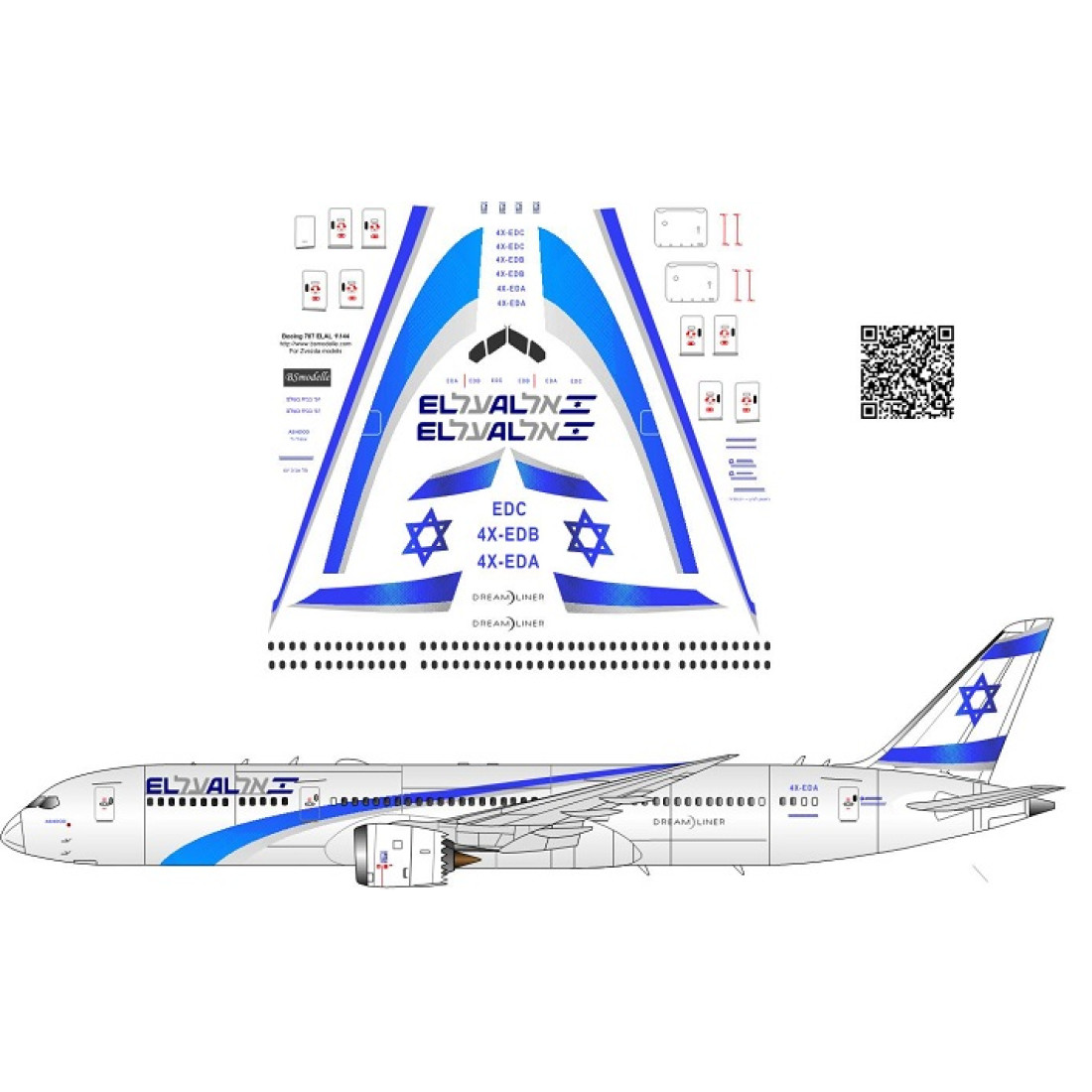 BSmodelle 144401 1 144 Boeing 787 ELAL Decal For Aircraft Model Scale